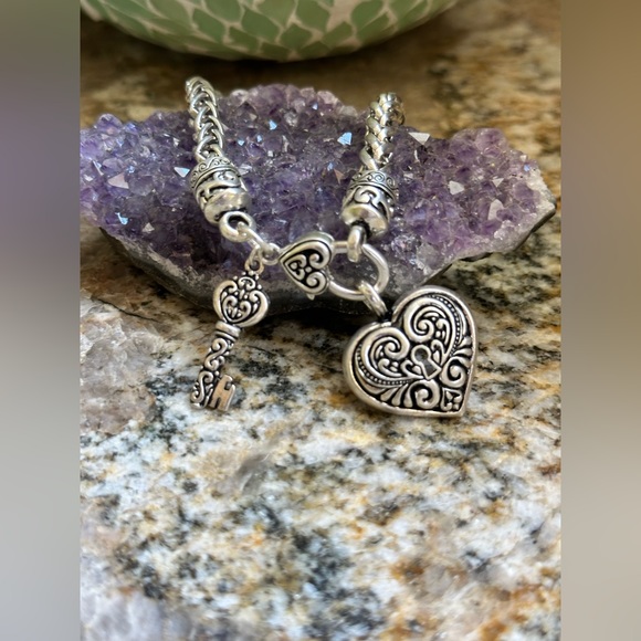 Silver Heart Key Charm Bracelet - Picture 6 of 11